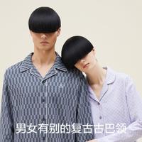 棉棉5系睡衣男女格纹长袖情长裤居家休闲家家居服套装春秋款