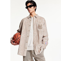 杰克琼斯男装NBA联名雄鹿队春款长袖衬衫灯芯绒字母设计logo长袖 卡其色E11 180/100A/L