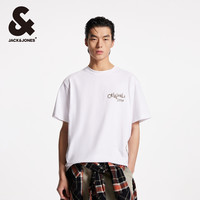 【重磅棉】杰克琼斯男装2025年夏季复古法斗印花短袖男款T恤宽松 195/112A/XXXL E40黑色