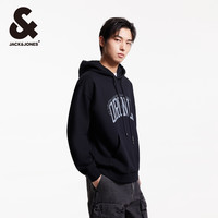 杰克琼斯男装2025年春新重磅纯棉卫衣落肩袖宽松连帽字母胶印外套 黑色E40（拉链华夫格款） 165/88A/XS