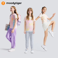 moodytiger女童短袖T恤速干防晒夏季儿童上衣透气圆领轻薄个性印花运动衣