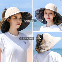 稻草人(MEXICAN)帽子女遮阳防晒帽防紫外线夏季空顶大沿遮脸骑行太阳帽 黑色