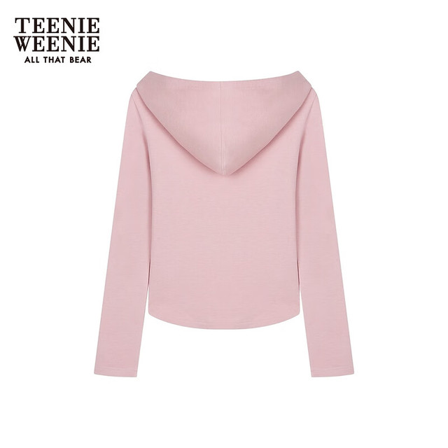 今日必买：TEENIE WEENIE 小熊女装连帽长袖T恤冬季半开襟休闲学院时尚上衣 粉色