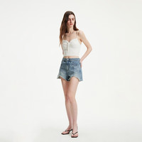 VEROMODA牛仔短裤女夏季做旧高腰毛边街头时尚百搭潮流324243009 J3B牛仔蓝色 180/80A/XXL