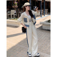 宏资琦休闲裤女装2025春季新款减龄开衫衣服时尚拼接牛仔休闲运动套装女
