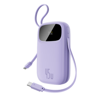 倍思 充电宝自带线45W快充10000毫安移动电源兼容22.5W/30W小巧便携星云紫 | 45W双Type-C闪充