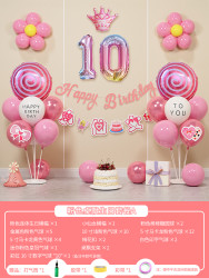 华章 女孩网红生日场景氛围感气球装饰十岁快乐派对儿童背景墙布置12