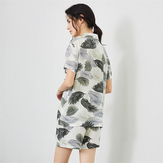欧迪芬（Ordifen）睡衣女时尚印花翻领家居服清爽透气薄款短袖短裤两件套装XH1731 花卉混色 M