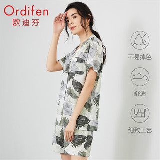 欧迪芬（Ordifen）睡衣女时尚印花翻领家居服清爽透气薄款短袖短裤两件套装XH1731 花卉混色 M