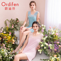 欧迪芬（Ordifen）家居服女舒适休闲清爽无袖透气柔软V领蕾丝拼接睡裙XH1101 妃粉色 M