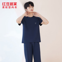 红豆居家红豆居家男女士睡衣3A级抑菌短袖长裤情侣夏季睡衣套装 马赛蓝 3XL 185/104A