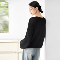 对白镂空肌理感冰丝针织衫女2025春夏季慵懒宽松薄款罩衫上衣 静谧黑 S