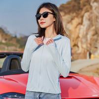 Simboo夏季户外防晒衣男女透气无口袋皮肤风衣轻薄冰丝骑行钓鱼服外套 1999浅蓝-女 XL