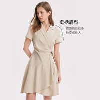 歌莉娅连衣裙女粉色经典复古西装领收腰抽褶设计感不规则a字裙1A7R4K0T0 33H浅花杏 XS