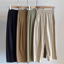 子牧棉麻 春装 女文艺复古休闲裤百搭宽松九分哈伦裤萝卜裤子5258 卡其色 L 建议115-125斤