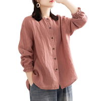 子牧棉麻春装新款 复古中国风翻领长袖衬衫(扣子颜色随机）8315