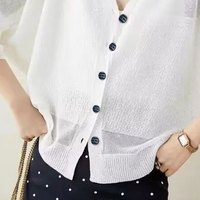 子牧棉麻2025夏装 女针织V领开衫外搭披肩短款小外套薄款8668 粉红色 均码 (90-150斤)