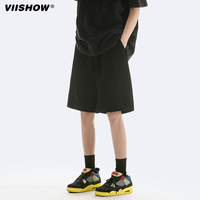 viishow短裤男士夏季潮牌简约纯色五分休闲裤青少年运动中裤夏季短裤 黑色 3XL