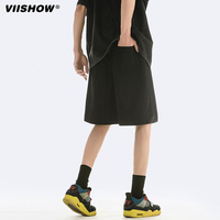 viishow短裤男士夏季潮牌简约纯色五分休闲裤青少年运动中裤夏季短裤 黑色 M