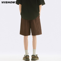 viishow短裤男士夏季潮牌简约纯色五分休闲裤青少年运动中裤夏季短裤 咖色 L