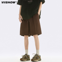 viishow短裤男士夏季潮牌简约纯色五分休闲裤青少年运动中裤夏季短裤 咖色 S