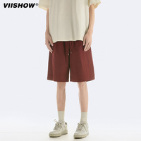 viishow短裤男士夏季潮牌简约纯色五分休闲裤青少年运动中裤夏季短裤 酒红色 2XL