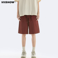 viishow短裤男士夏季潮牌简约纯色五分休闲裤青少年运动中裤夏季短裤 酒红色 L