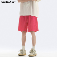 viishow短裤男士夏季潮牌简约纯色五分休闲裤青少年运动中裤夏季短裤 粉色 2XL