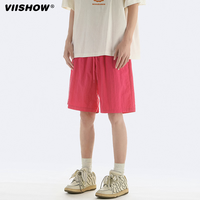 viishow短裤男士夏季潮牌简约纯色五分休闲裤青少年运动中裤夏季短裤 粉色 3XL