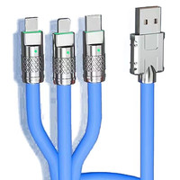 莫积乐手机数据线三合一充电线一拖三头手机快充车载二合一 多功能头安卓Type-C适用华为/苹果荣耀手机 蓝色1.2米 一拖三超级快充