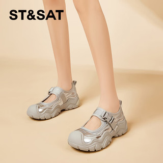 星期六（St&Sat）运动凉鞋女户外女鞋2024夏季新款厚底包头玛丽珍鞋百搭老爹沙滩鞋 银色 38