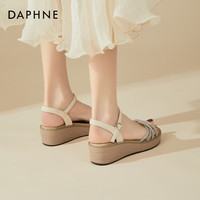 达芙妮波西米亚坡跟凉鞋女夏季仙女风女鞋软底一字带舒适平底沙滩鞋 米色 39