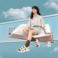 天美意夏魔术贴简约风纯色沙滩女凉鞋