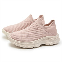 西遇飞织运动鞋女2025春夏舒适透气一脚蹬老爹鞋厚底休闲鞋 粉色 38 (240)