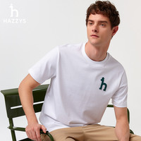 【100%棉】Hazzys哈吉斯2025夏季LOGO纯棉短袖T恤男宽松上衣 170/92A 藏青色