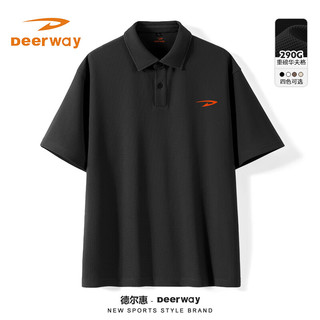 Deerway德尔惠运动POLO衫男女款夏季户外透气跑步t恤宽松大码百搭男女短袖 黑#DR橙标 XL (140-160斤)