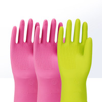 克林莱天然橡胶家务手套加长加厚厨房清洁耐用三双装 M 红色