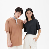 美特斯邦威重磅短袖T恤男纯棉半袖上衣质感宽松圆领夏装男 焦糖棕 2XL 185 104B