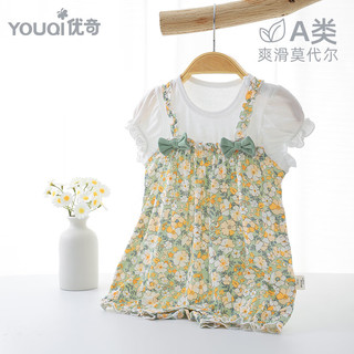 优奇女婴夏装莫代尔婴儿衣服短袖连体衣夏季薄款宝宝裙子甜美可爱哈衣 66