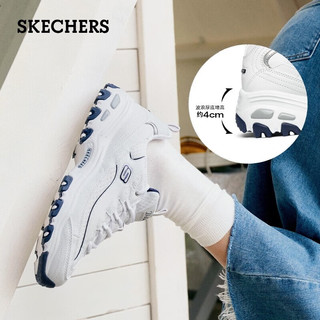 斯凯奇（Skechers）女鞋春季小白熊休闲鞋子厚底增高百搭运动软底老爹鞋99999863 白色/海军蓝色/WNV 36