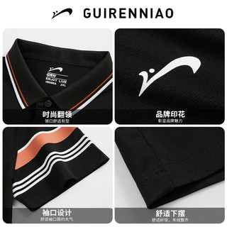 贵人鸟爸爸短袖t恤男夏季男士polo衫爸爸装夏装中年男装上衣 2XL 黑色