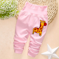 【纯棉】外穿可爱时尚高腰护肚裤女宝百搭秋裤纯棉男女童春秋睡裤 1H2002淡青小马