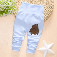 【纯棉】外穿可爱时尚高腰护肚裤女宝百搭秋裤纯棉男女童春秋睡裤 1H2011浅绿条纹