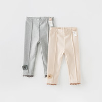戴维贝拉女童打底裤2025春季宝宝婴儿长裤童装儿童白色裤子女 米色【DB3236098】