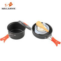 WAILAMHK跨境200套锅户外露营野炊锅具1-2人便携式野营野餐炊具 200套锅橙色【小煎+小煮】