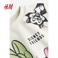 H&M【迪士尼系列】女童卫衣印花加绒保暖长袖衫1137239 浅米色/米妮老鼠 150/76