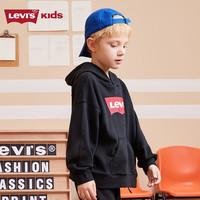 Levi's 李维斯童装男女童连帽经典蝙蝠标卫衣春秋纯棉儿童舒适针织上衣 正黑色 130 /64 【身高116-122cm】