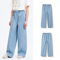 巴拉巴拉儿童牛仔裤女童夏季薄款中大童长裤甜美直筒珍珠裤子复古 牛仔浅蓝