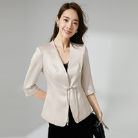 晚白2025年春气质缎面新中式盘扣修身显瘦通勤减龄西装外套女 杏色 L