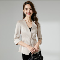 晚白2025年春气质缎面新中式盘扣修身显瘦通勤减龄西装外套女 杏色 S